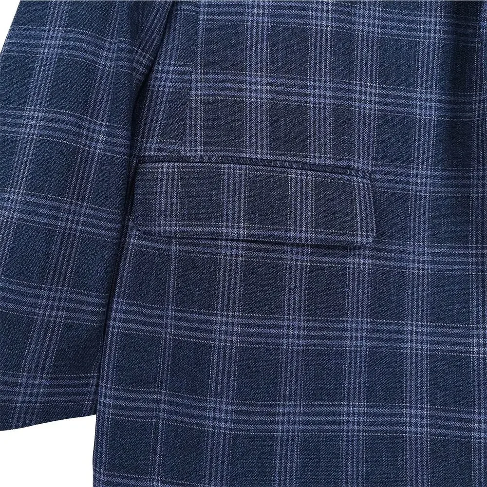 Michael Kors Mens Classic Fit Sport Coat Blazer 42L Blue Plaid Stretch NWT